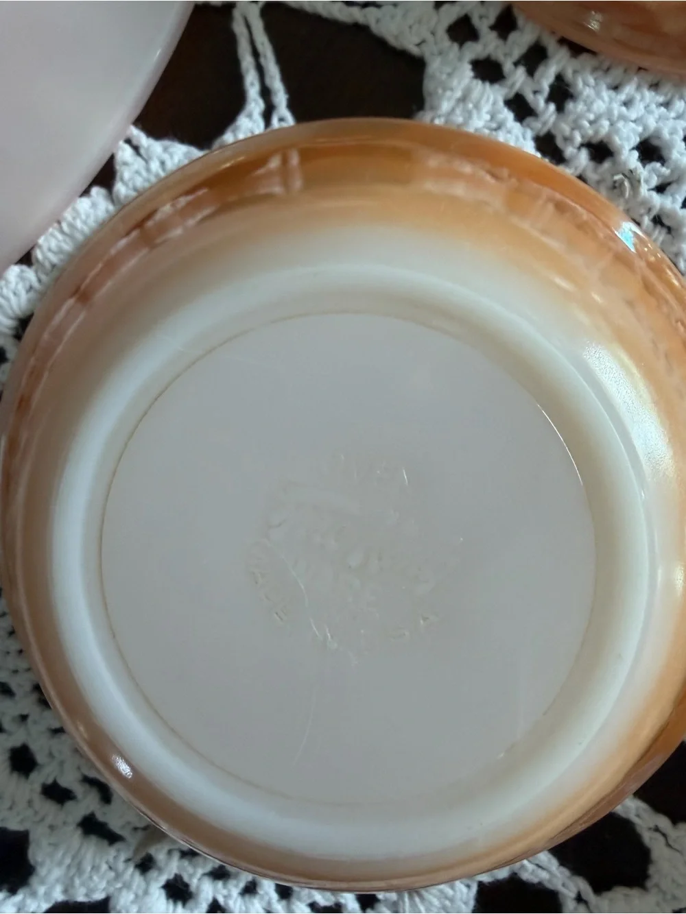 Fire King Peach Luster Laurel 4 Dessert Bowls/2 Plates/ 1 Pink Swirl